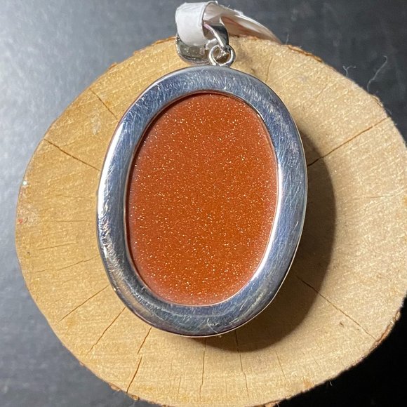 Vintage Gold Sand Semi-Precious Gemstone & Sterling Silver Pendant - Picture 2 of 7